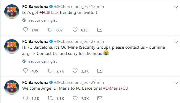 Hackers intervinieron cuenta de Twitter de FC Barcelona y anunciaron fichaje de Angel Di María Hackers intervinieron cuenta de Twitter de FC Barcelona y anunciaron fichaje de Angel Di María