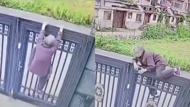 Captan a mujer de 92 años trepando una reja para escapar del asilo