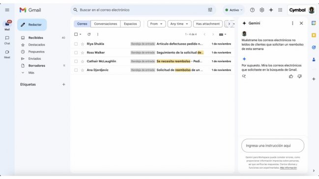 La IA Gemini llega en español a Gmail y Google Drive