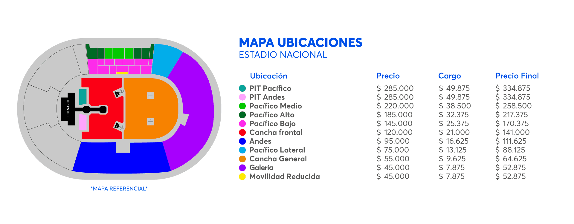 Mapa Dua Lipa Estadio Nacional