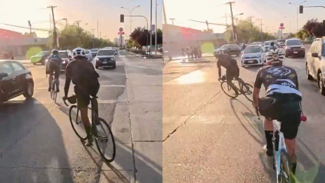 Captan a ciclistas circulando contra el tránsito en Ñuñoa: