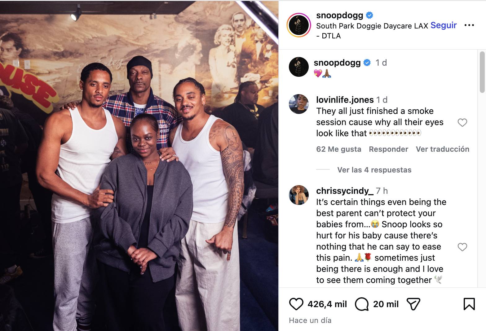 Snoop Dogg compartió postal familiar en apoyo a su hija Cori