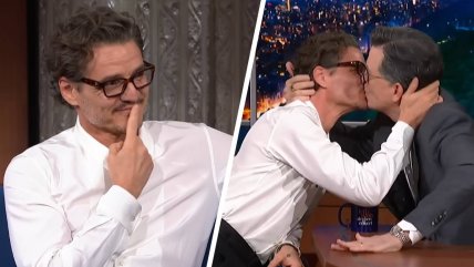   El cariñoso besito entre Pedro Pascal y Stephen Colbert 