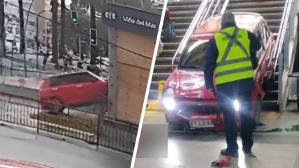  El momento en que un auto fuera de control cayó por las escaleras hacia estación de tren en Viña  